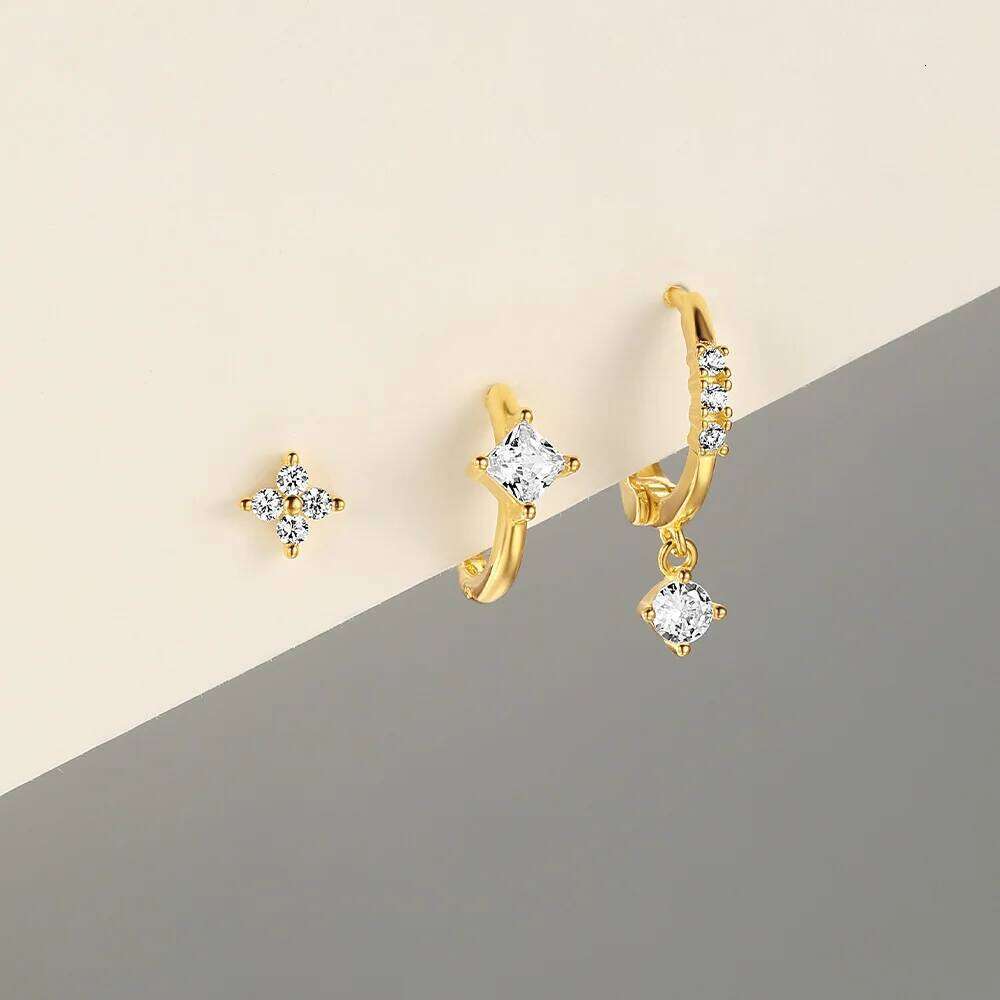 Aide Shiny Zircon Minimalism 925 Sterling Silver For Women Ins Lucky Flower Round Huggies Earrings Fine Jewelry Gift