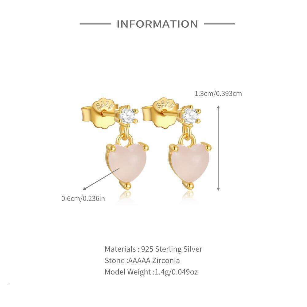Aide 925 Sterling Silver Sweet Cute Pink Heart Dangle Stud Earrings For Women K Gold Plated Simple Elegant Jewelry Party Gift