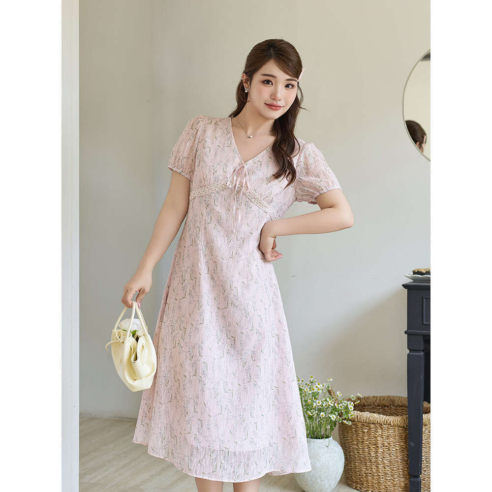 Elegant V Neck Lace Floral Off Shoulder For Plus Size Women Loose Fit Slimming Mid Length Dress Women S Luxury Clothing