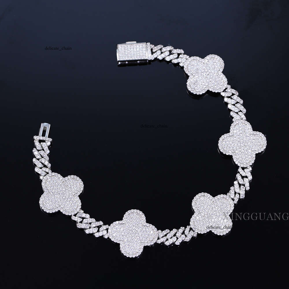 VVS Moissanite Special Design High-Quality Jewelry Hip-Hop 925 Silver Iced Out Four-Leaf Clover Silicon Stone Cuban Chain