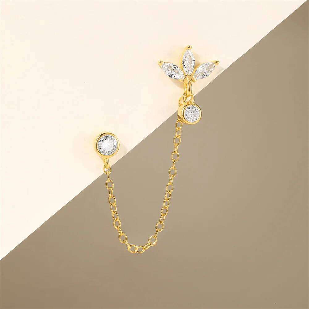 Aide 925 Sterling Silver Single 1pc Crystal Tassel Piercing Earring For Women Shiny Rhinestone Chain Cartilage Stud Jewelry