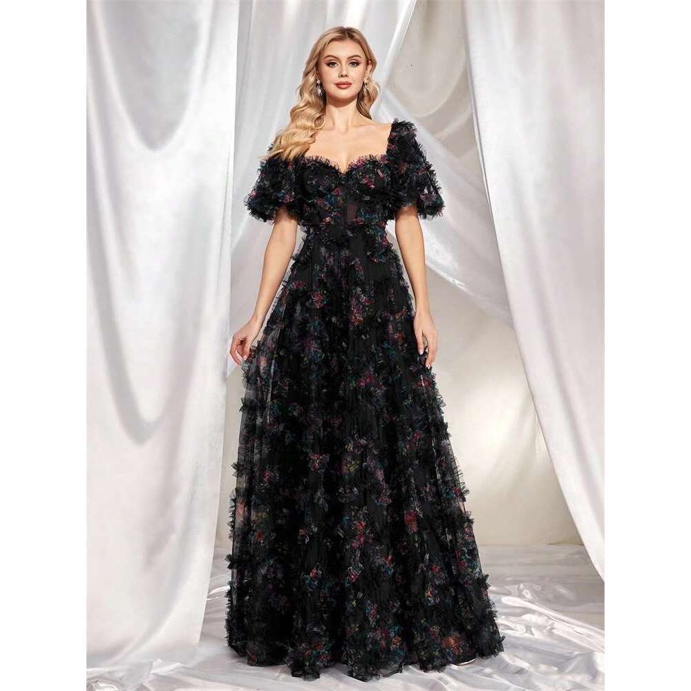 New Style Evening High End Floral U Neck Short Sleeve Slim Fit Party Banquet Dress For Women Women S Luxury Clothing