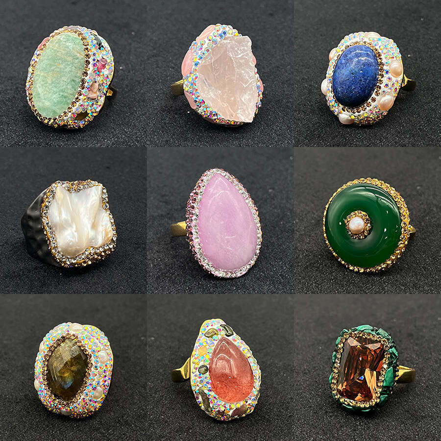 French Style Ring Vintage Fashion Women Rings Baroque Pearl Sparkling Stone Retro Medieval Open Ring Wholesale