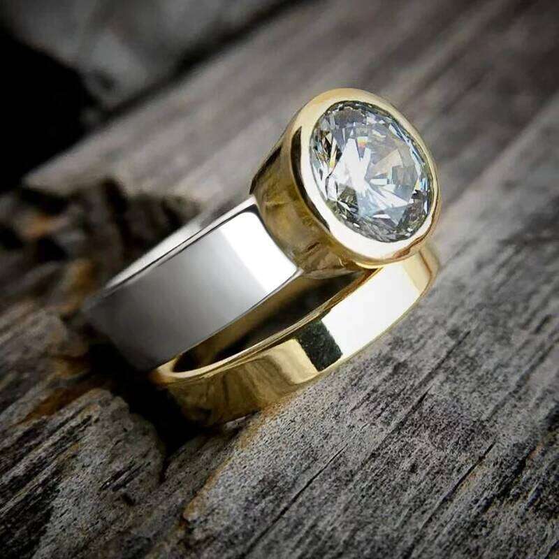 Huitan Two Tone 2Pcs Set for Women AA Cubic Zirconia Wedding Engagement Female Statement Rings Fashion Contracted Jewelry