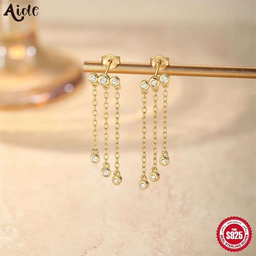 Aide Long Chain Tassel Drop Earrings For Women 925 Sterling Silver Ins Minimalism Zircon Drangle Earring Fine Jewelry Wife Gift