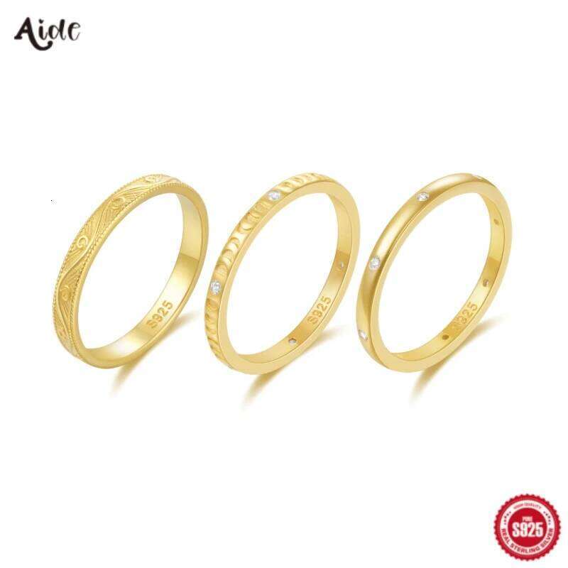 Aide 925 Sterling Silver Simple Carving Patterns Stack Promise Rings For Women High Quality K Gold Jewelry Wedding Party Gift
