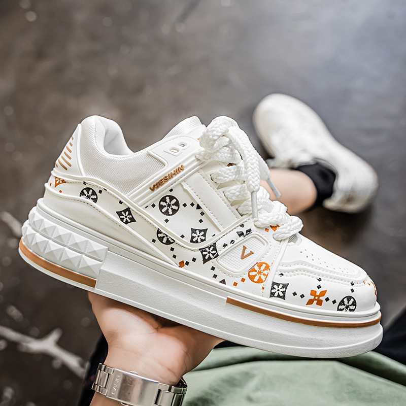Luxury Shoes 2026 Spring New Men's Platform Sneakers, Fashion Print Chunky Dad Shoes, Thick Sole Comfortable & Versatile Casual Shoes