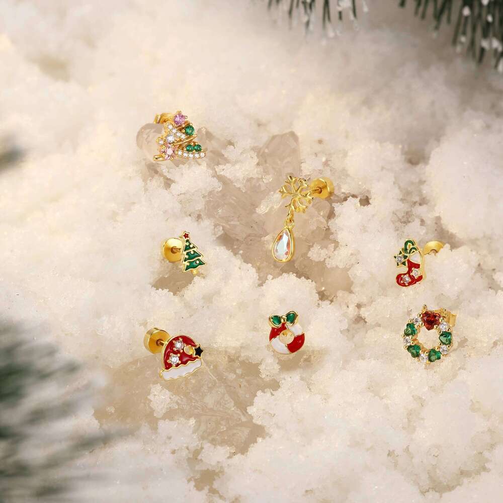 Aide 925 Sterlig Silver Single 1pc Earrings Xmas Tree Snowman Cute CZ Christmas Bone Stud For Women Girls Jewelry