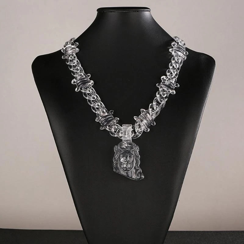 HXBF Clear Acrylic Pendant Necklace Rock Party Jewelry Fashion Male Jewelry Acrylic Texture Present for Fashion Enthusiasts 251230