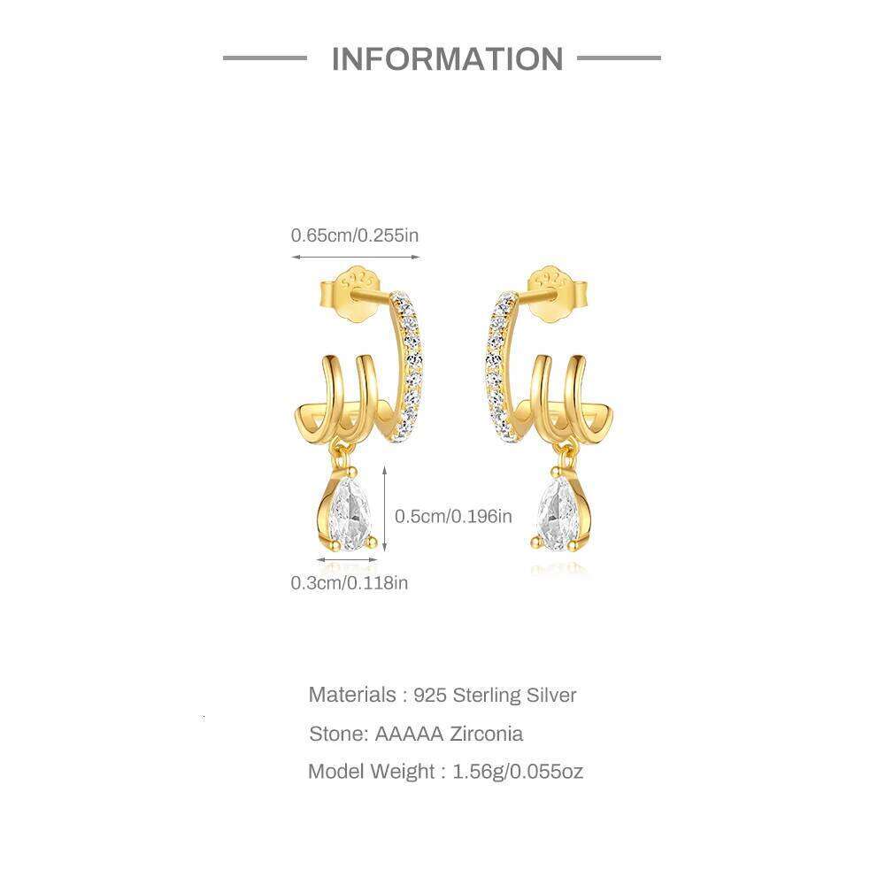 Aide 925 Sterling Silver Three Fake Items Stud Earrings Exaggerated New Design Ear Simple Women Fashion Jewelry Hiphop