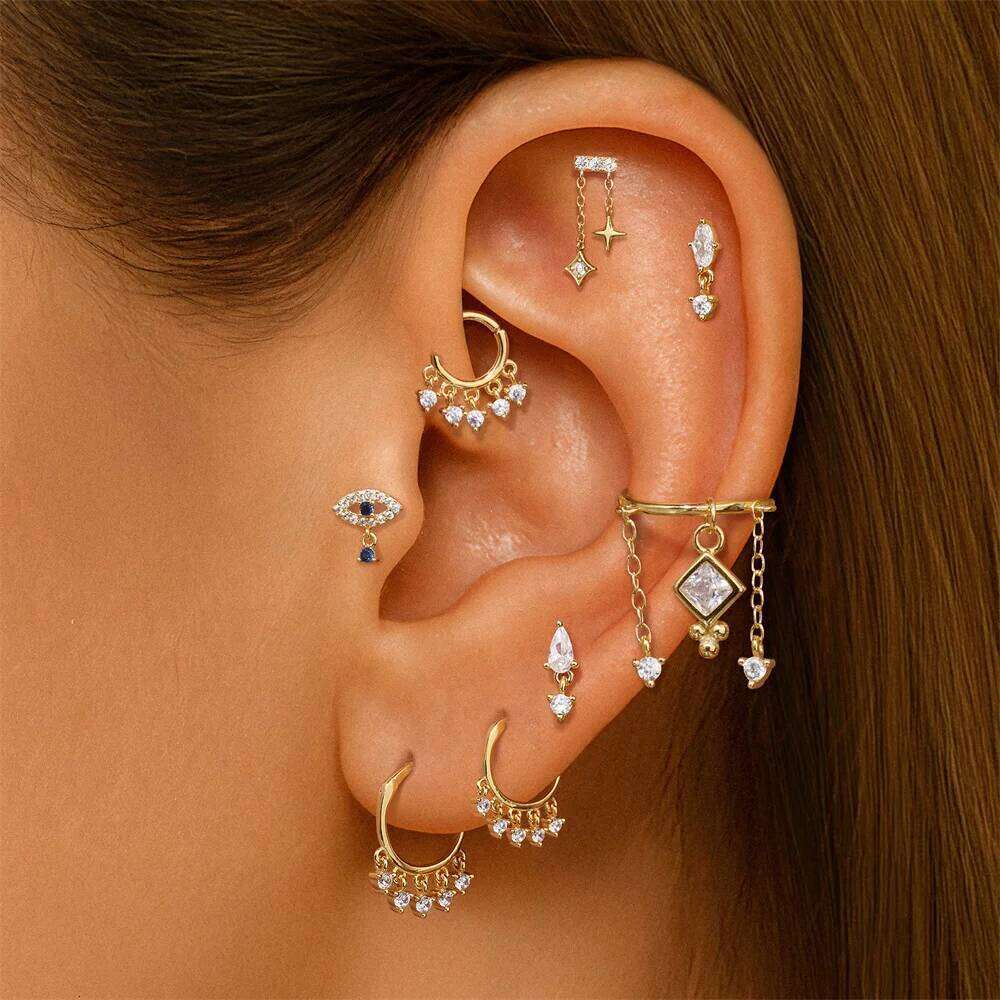 Aide 1pc 925 Sterling Silver DIY Handmake Zircon For Women Flat Head Threaded Puncture Crystal Ear Bone Studs Ins Jewelry