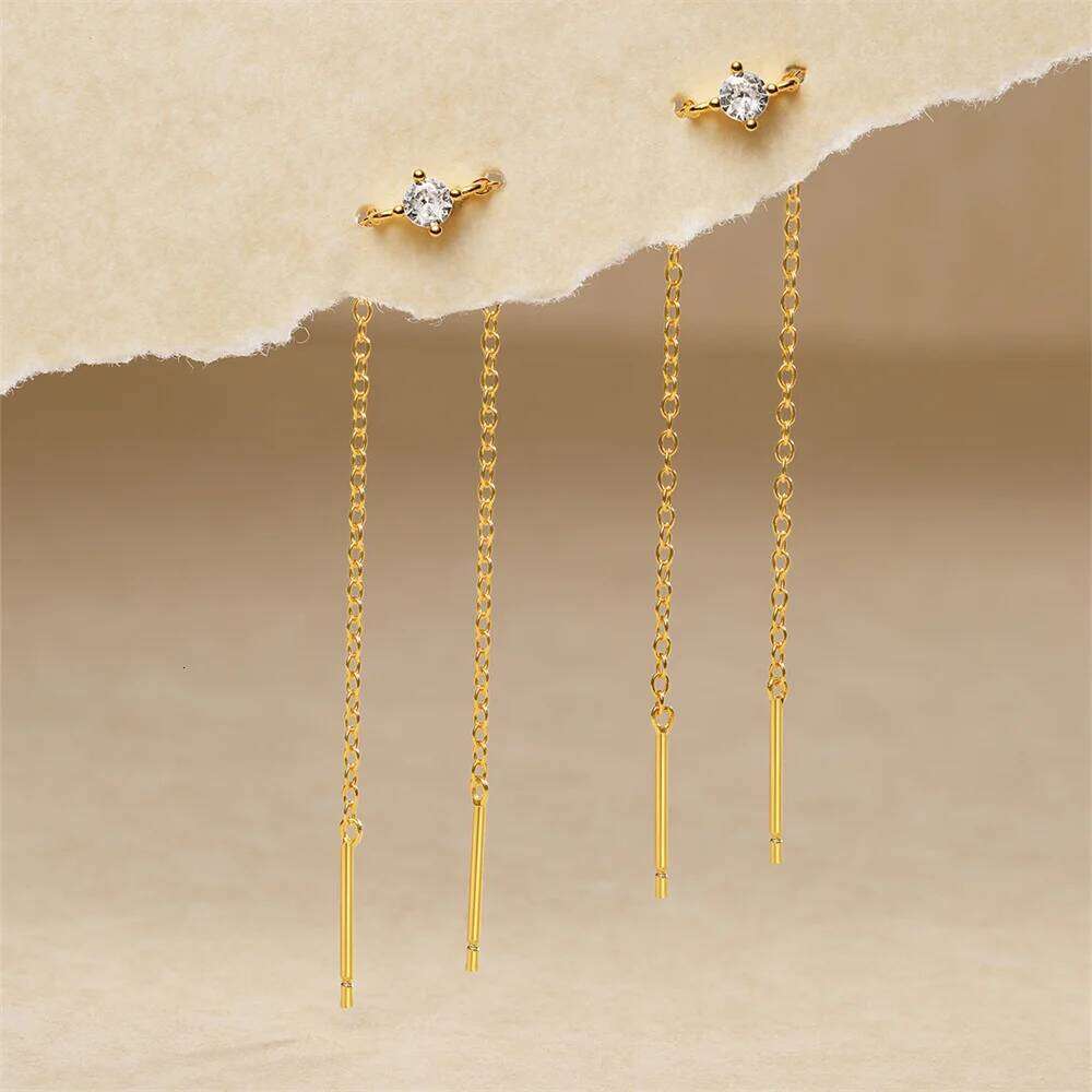 Aide Real 925 Sterling Silver Tassel Chain Minimalism Zircon Drop For Women 18K Gold Earrings Fine Jewelry Party Gift