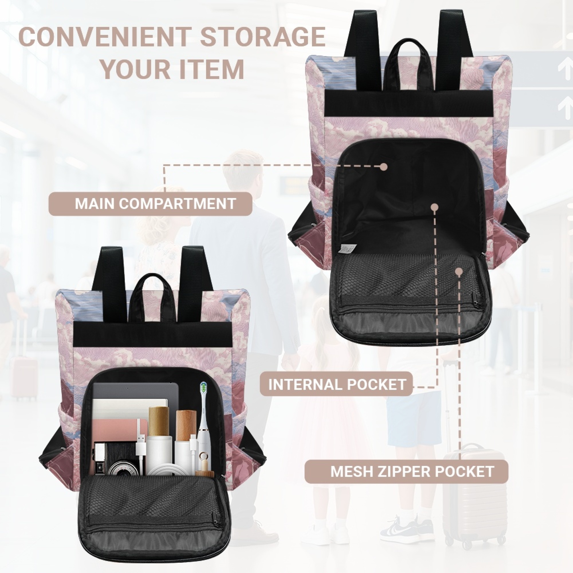 Custom H Designer Fashion Anti Theft Backpack Luxury Horse Pattern Unisex Full Print Backpack Laptop Bag Travel Bag H38