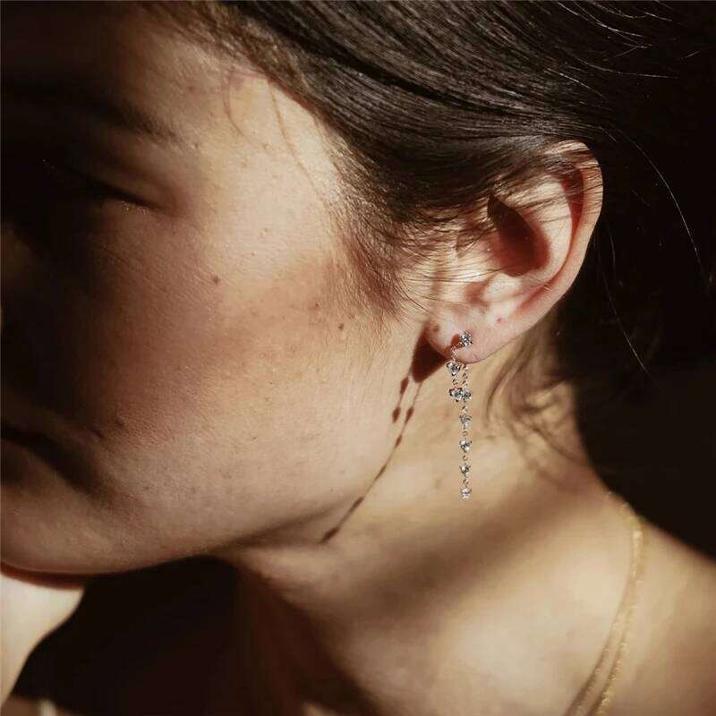 Aide 925 Sterling Silver Moon Star Long Tassel Chain With Mini Zircon Stud Earrings For Women 18K Gold Fine Jewelry High Quality