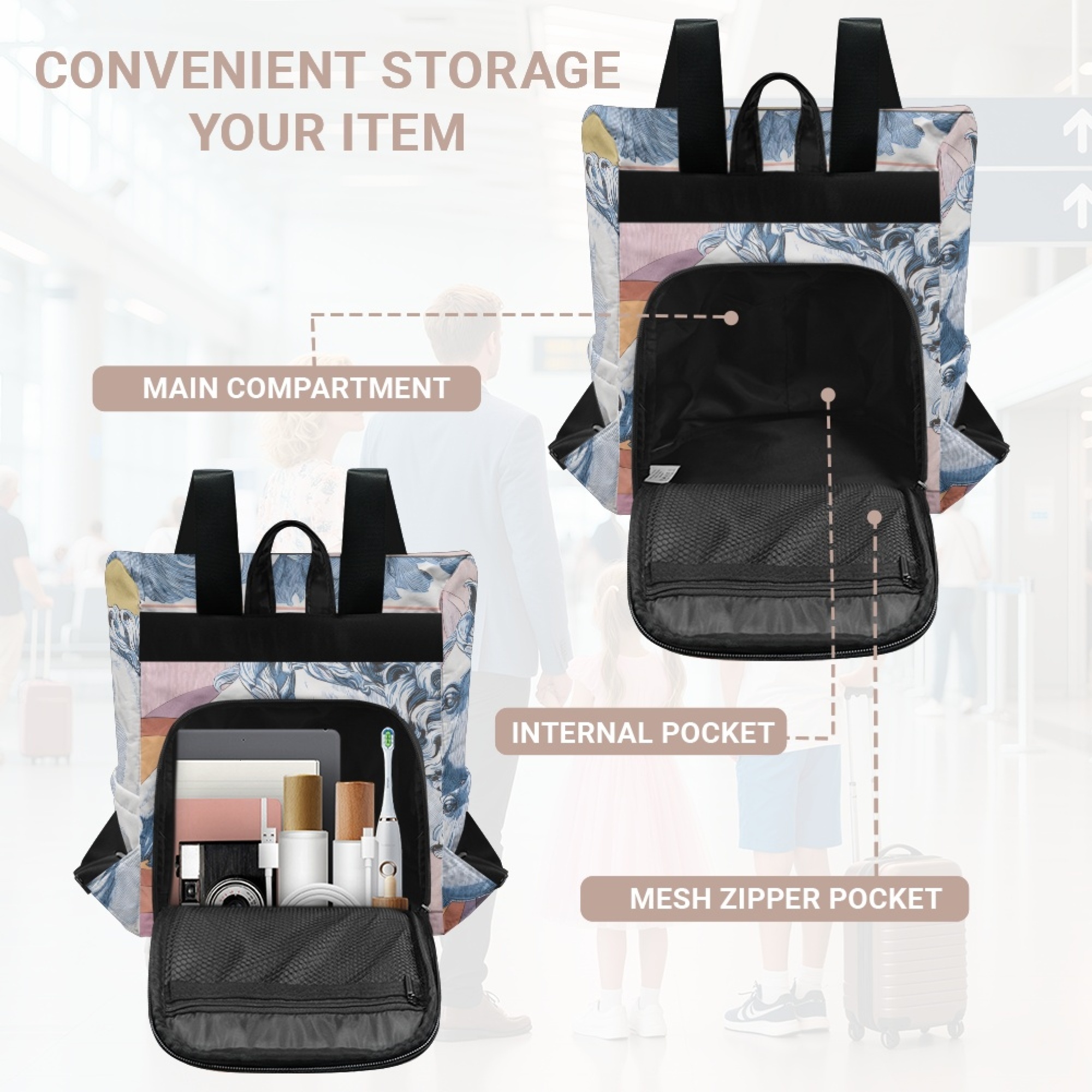 Custom H Designer Fashion Anti Theft Backpack Luxury Horse Pattern Unisex Full Print Backpack Laptop Bag Travel Bag H43