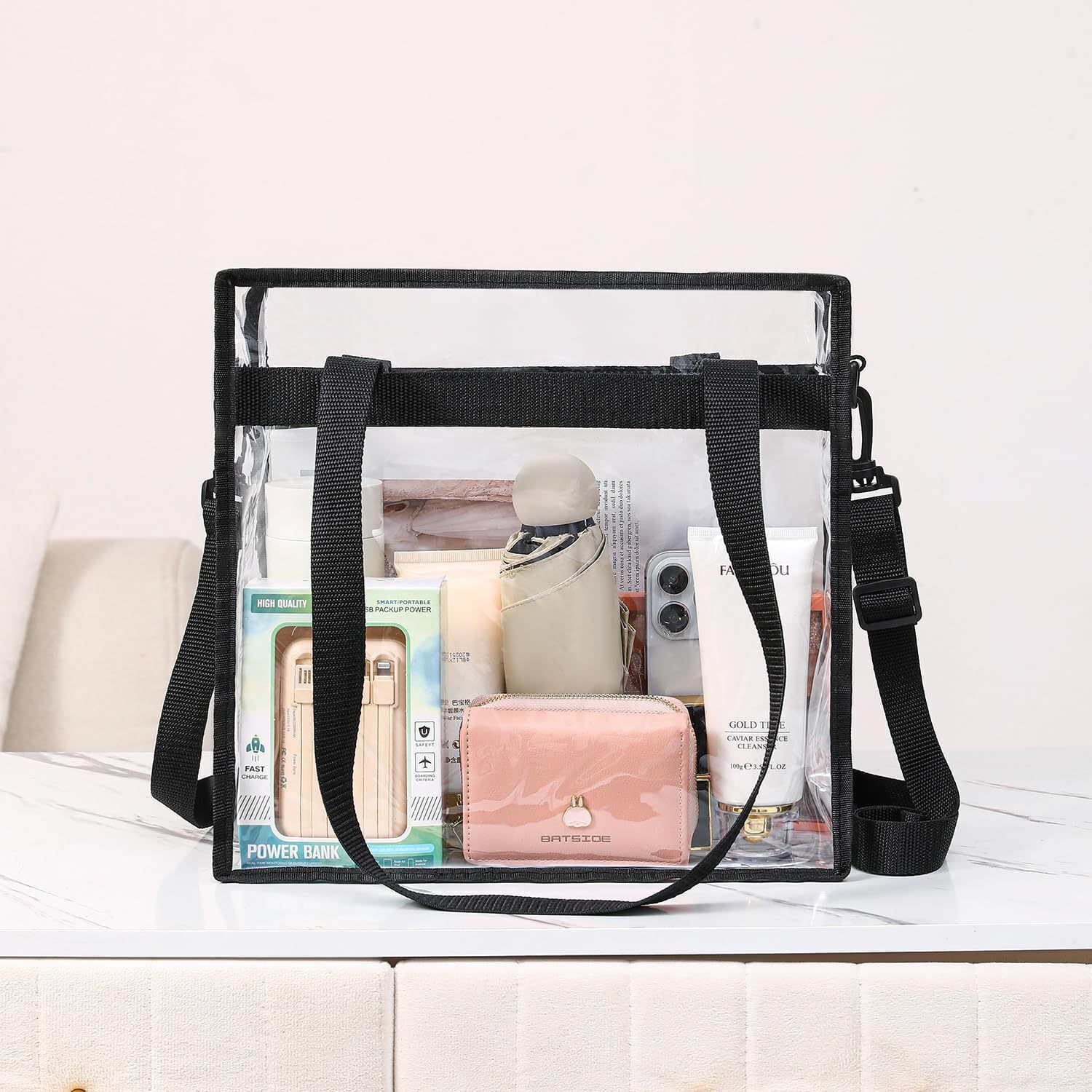 Wholesale Single Stadium Approved Transparent Handbag Zipper Crossbody Bag With Adjustable Shoulder Strap
