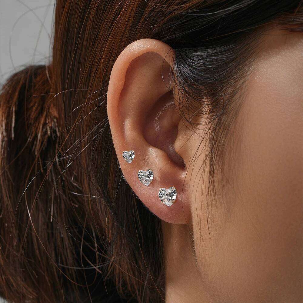 Aide 925 Sterling Silver 3Piece 2/3/4mm Mini Zircon Set Simple Tassel Piercing Earrings For Women DIY Daily Wear Earring