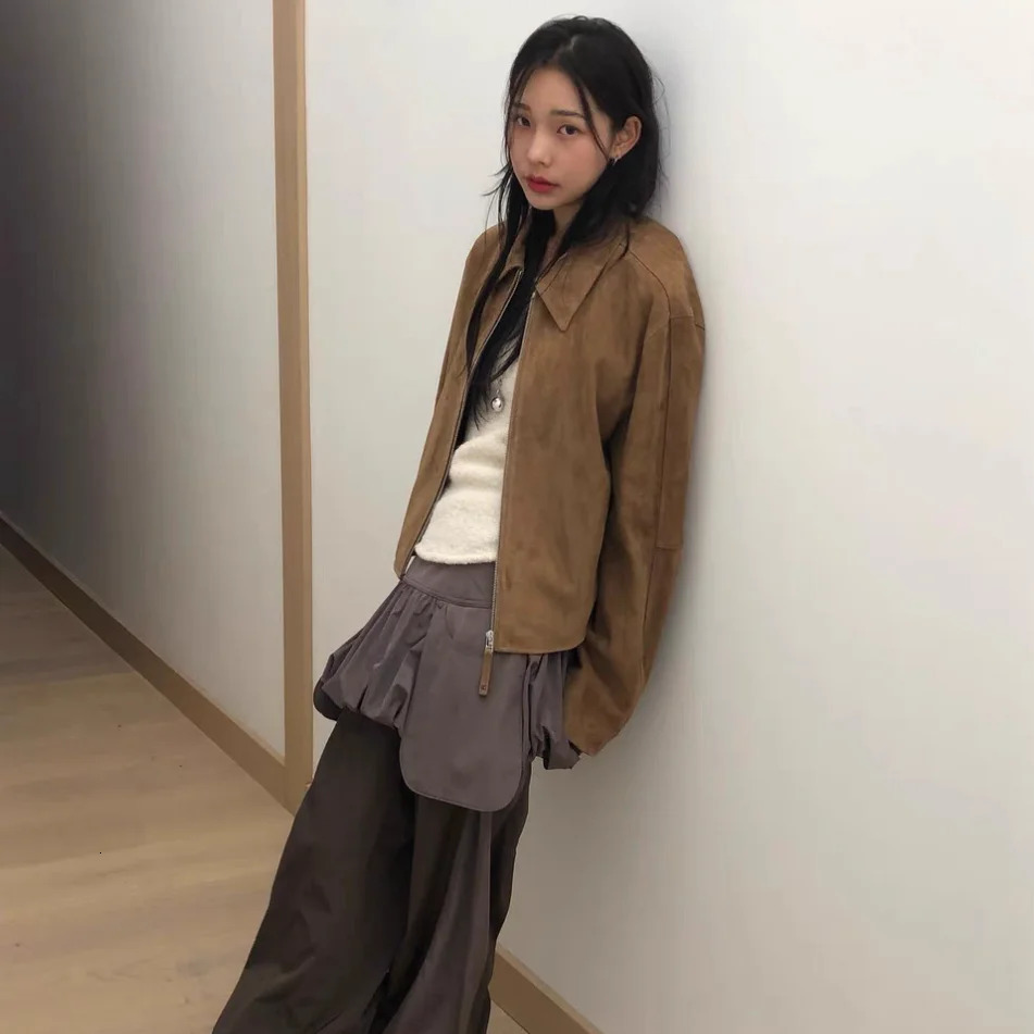 Lowclasic High Silver Zipper Suede Jaet Vintage Collar Slim Fit Outerwear Womens Commute Sle Regular Length 251229