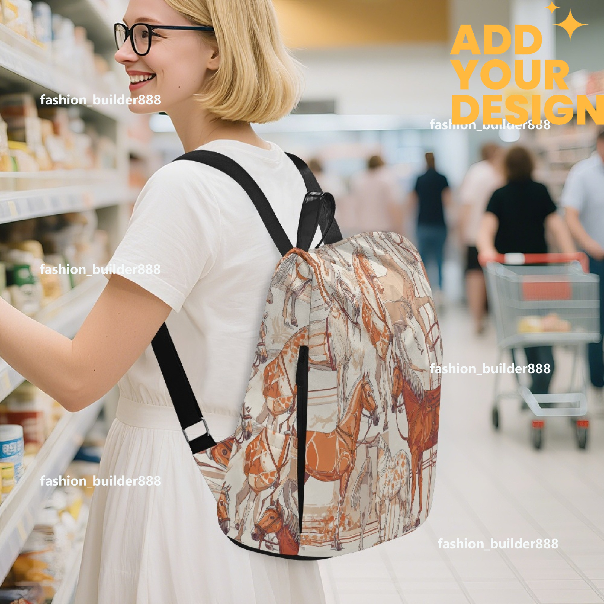 Custom H Designer Fashion Anti Theft Backpack Luxury Horse Pattern Unisex Full Print Backpack Laptop Bag Travel Bag H45