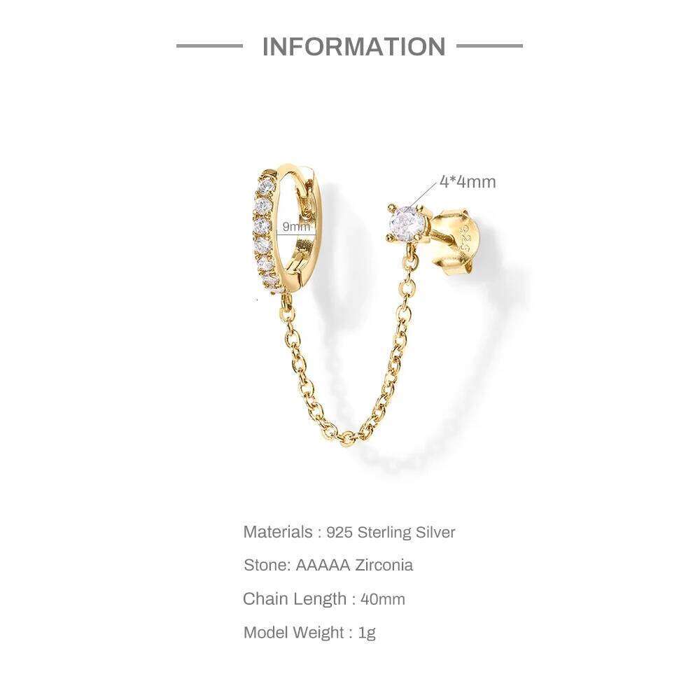 Aide 1pc 925 Sterling Silver Double Hole Chain Tassel Earrings For Women Fresh Green White CZ Zircon Pave Circle Stud Earring