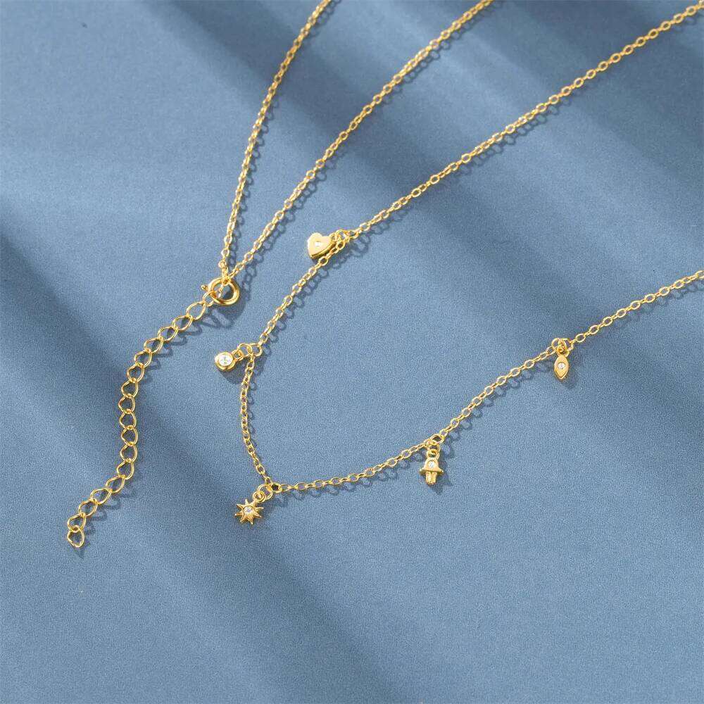 Aide Plata 100% 925 Sterling Silver for Women Dainty Heart Star Pendant Necklaces Wedding Party Jewelry Accessories