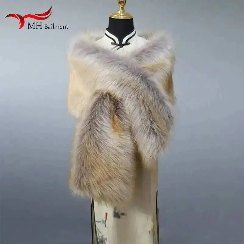 32 Colors 16530cm Women Warm Faux Fox Fur Shawl Winter Ladies Plush Scarf Wraps Cloak Coat Wedding Long Cape Scarves 251225