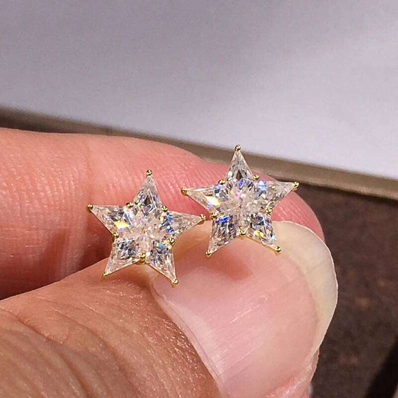 Huitan Gold Color Star Earrings Female Fashion Bright Zirconia Accessories for Daily Wear Teen Girls Stylish Jewelry