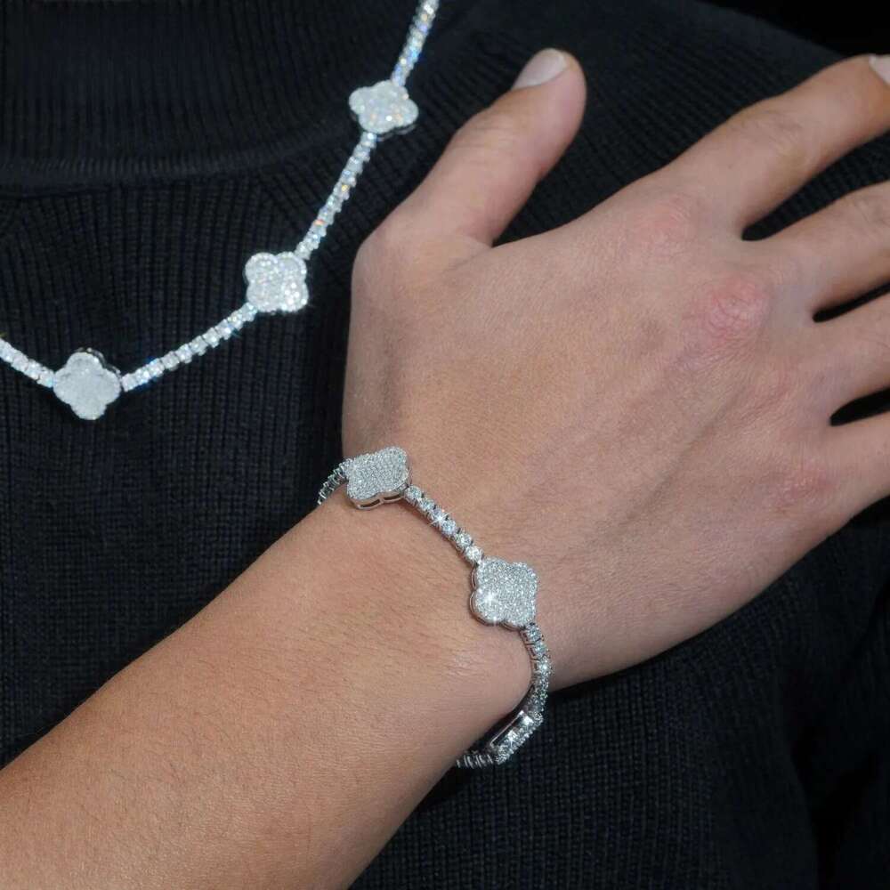 New Arrival 2024 Pass Tester 925 Sterling Silver VVS Moissanite Diamond Clover Tennis Chain Necklace Men's and women's fashion chains