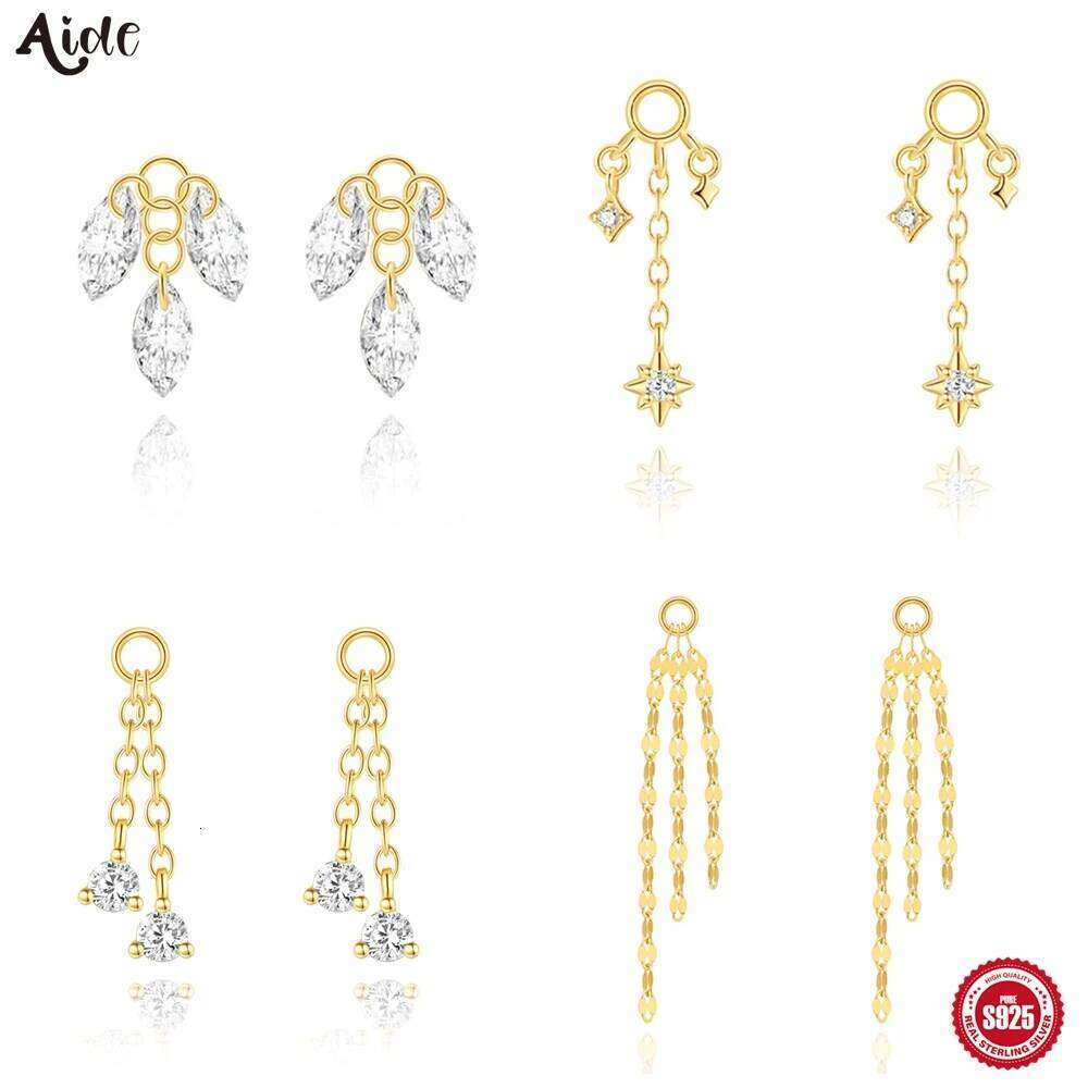 Aide 1PC 925 Sterling Silver Tassel Piercing Earrings Chain Charm Accessories For Woman Shiny Earring Charms Jewelry Gift
