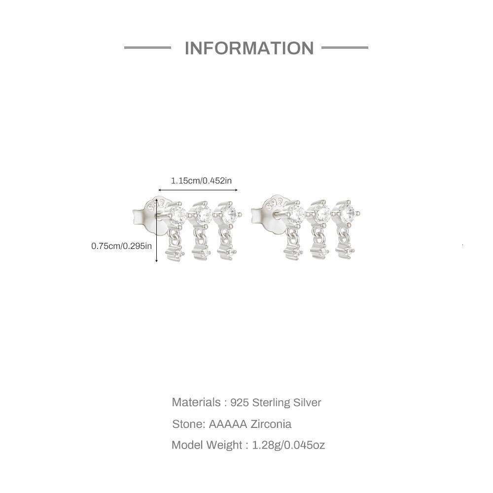 Aide 925 Sterling Silver Single Row Mini Zircon Dangling Piercing Stud Earrings For Women K Gold Simple Elegant Fine Jewelry