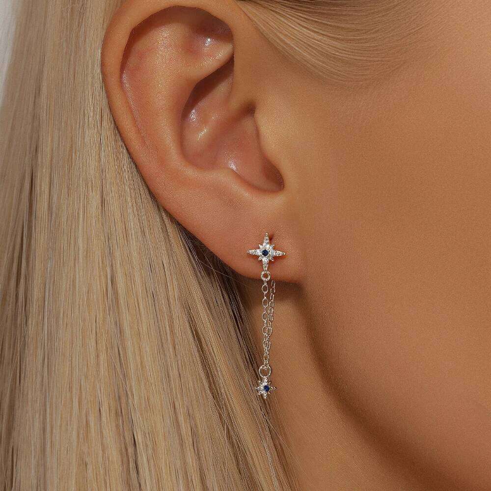 Aide 925 Sterling Silver New Trend Cubic Zirconia Long Tassel Drop Earrings For Women Star Chain Piercing Earring Korean Jewelry