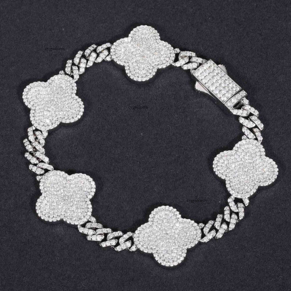 Jewelry Wholesale Four-Leaf Clover Cuban Chain 10kt Pure Gold Lab-Grown VVS Moissanite Fashion Bracelet