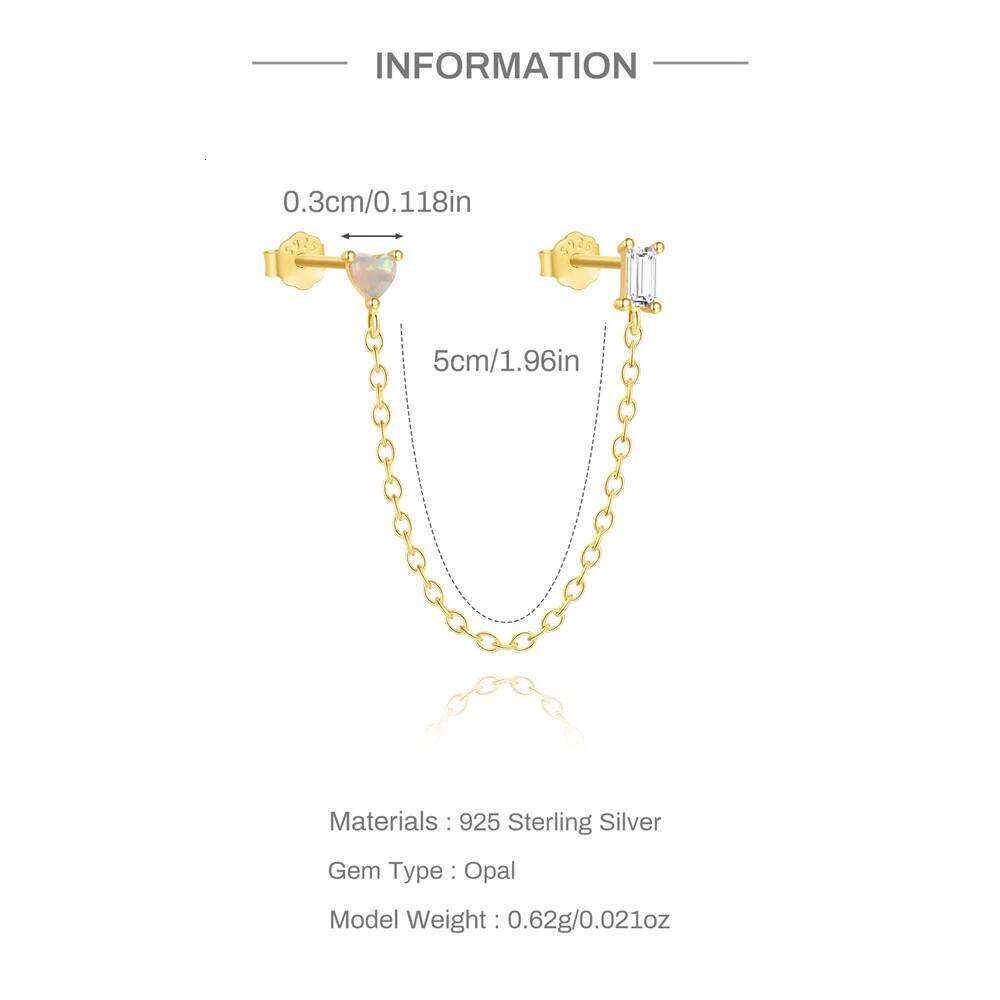 Aide 925 Sterling Silver Double Hole Link Chain Square Ear Stud Earrings for Women Gold Color Flower Cartilage Piercing Jewelry