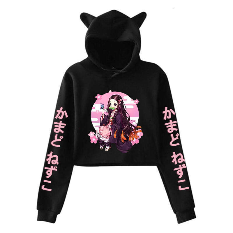 Pullover Hoodie Printed Sweatshirt New Anime Demon Slayer Douzi Printed Cat Ear Women S Fashion Street Style Short Hoodie