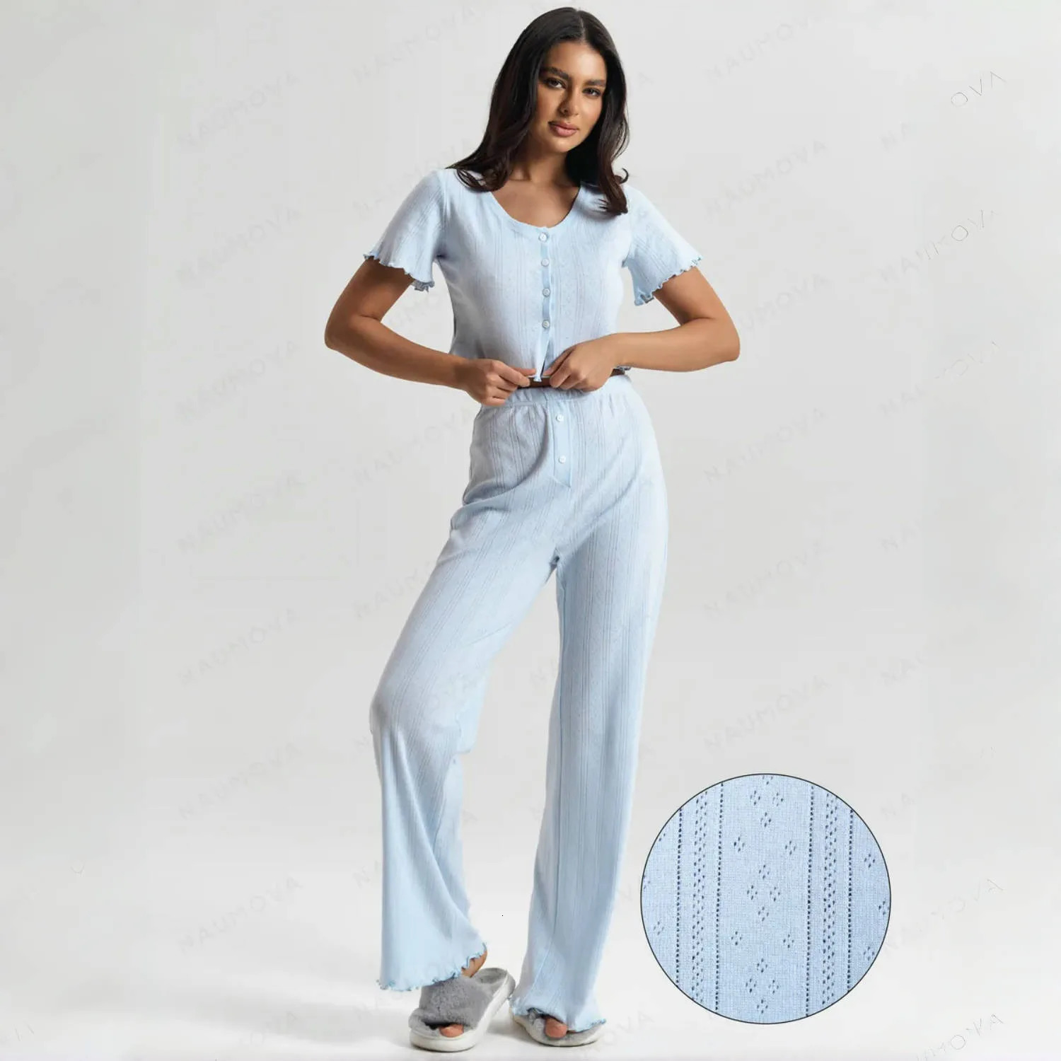 Women Pajamas Set SpringSummer Womens Small Floral Curled Skinny Short Sleeve Pants Loungewear Twopiece 251231