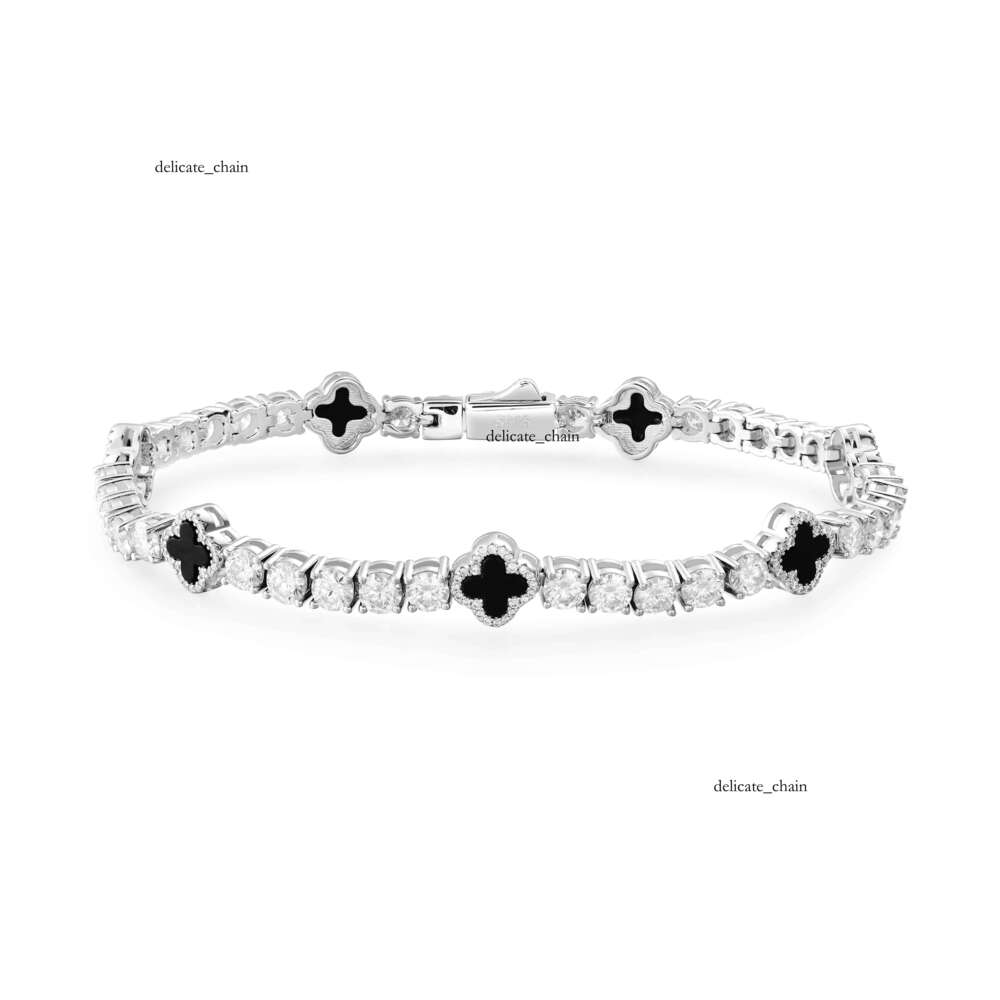 Hot Sale Design Black Clover Chain Luxury VVS D Moissanite 925 Sterling Silver Tennis Bracelet 4mm Hip Hop Jewelry