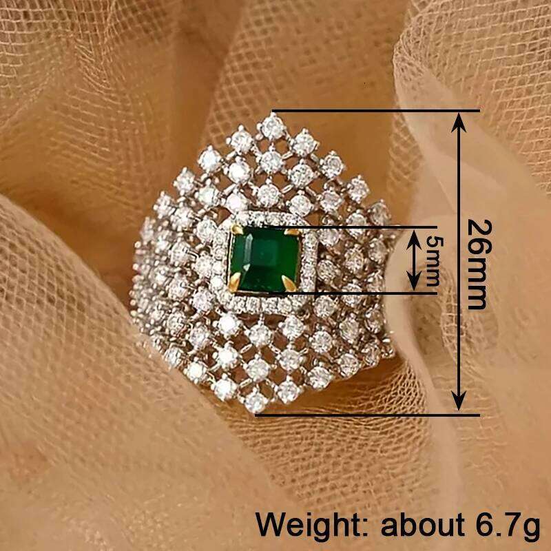Huitan Bling Geometric with Square Green Cubic Zircon Fashionable Silver Color Finger Rings Luxury Jewelry for Women