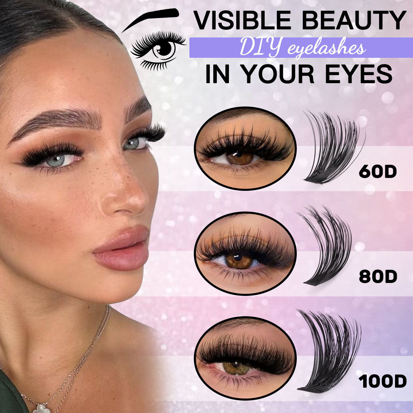 576Pcs Thick Fluffy DIY Eyelashes Soft Lightweight DIY Cluster Lashes Kit with Lash Bond & Seal Hand Made Reusable Naturally D Curled Individual Eyela