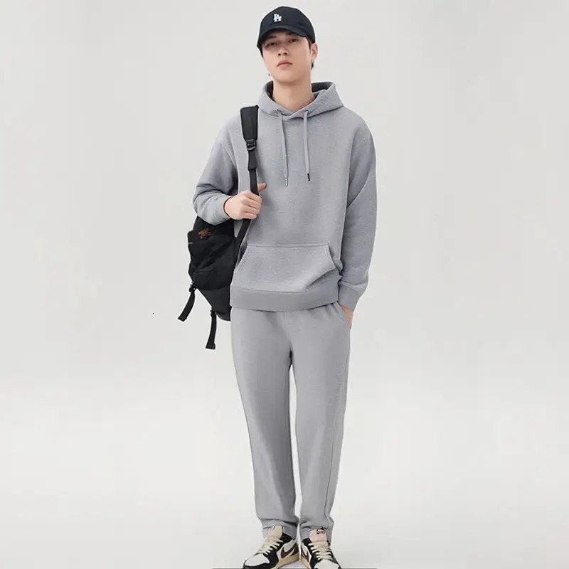 2026 Mens StraightLeg Casual Suit Trendy Hooded Sweatshirt and Sweatpants Loose Fit Versatile Autumn Sports 251230