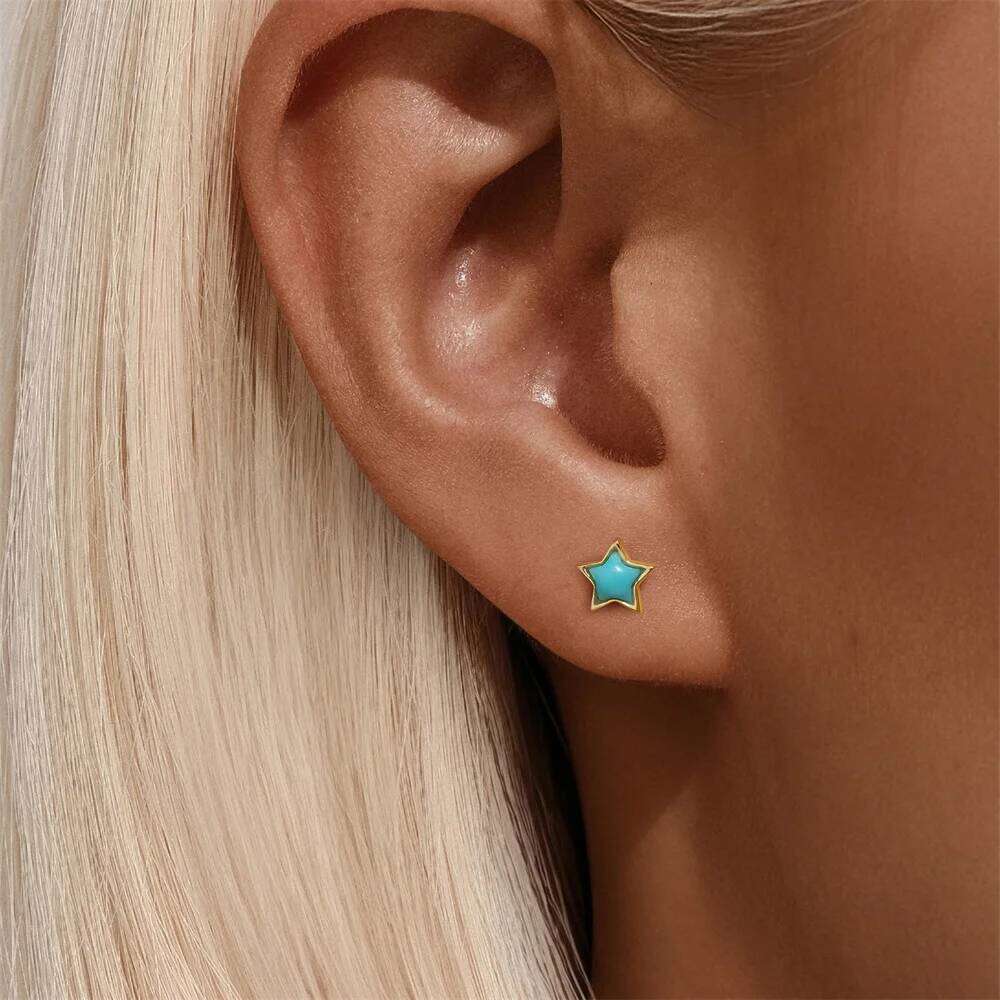 Aide Genuine 925 Sterling Silver Mini Fashion Korean Cute Star Moon Small Stud Earrings for Women Youth Birthday Jewelry Gifts