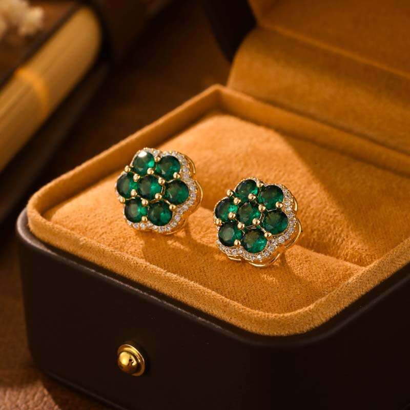 New High-End Micro-Inlaid Flower Earrings Versatile Needle Studs Elegant Light Luxury Fashion Ear Accessories