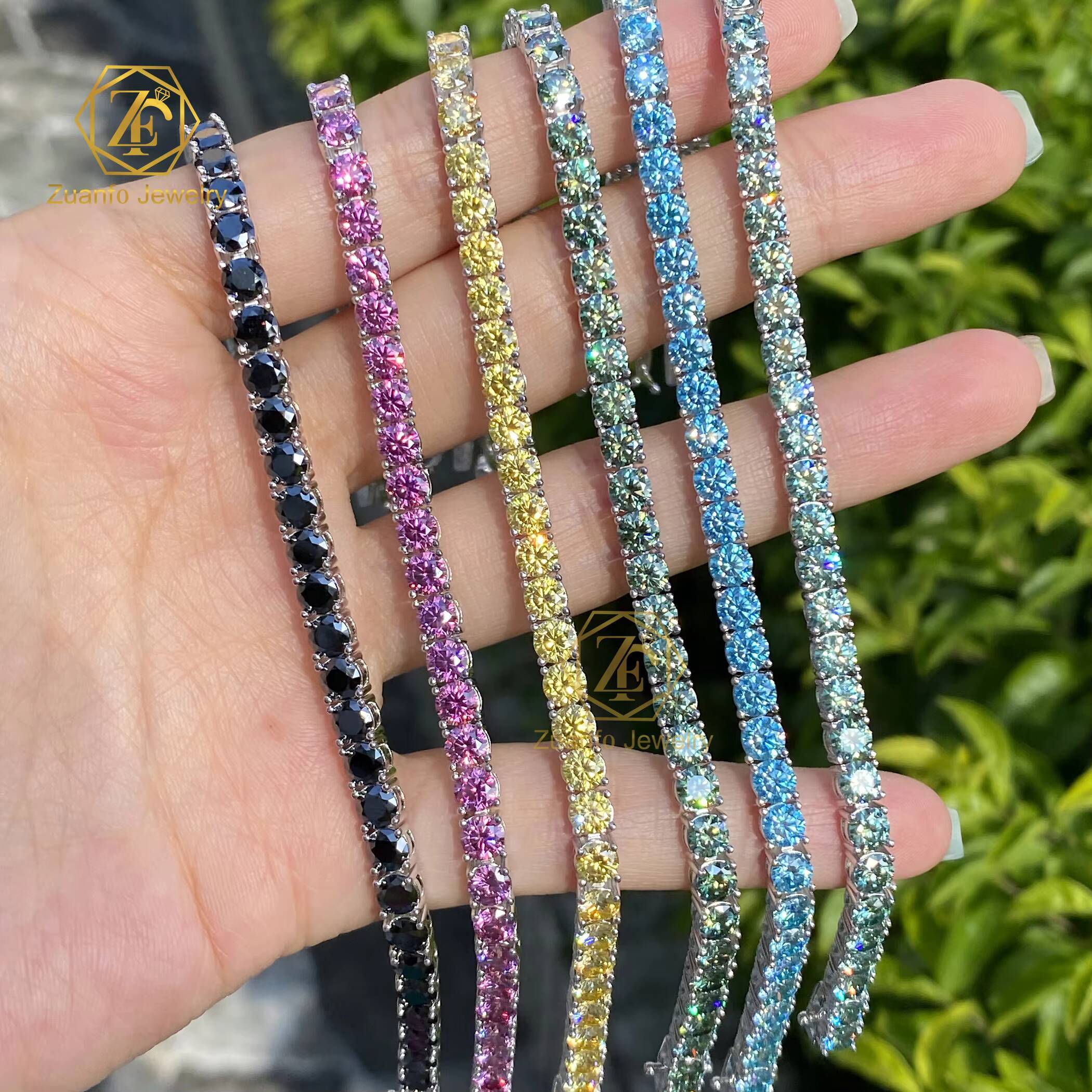 High Quality New Style Shiny Diamond 3mm Rainbow Color Sterling Silver Tennis Moissanite Bracelet Fashion Jewelry