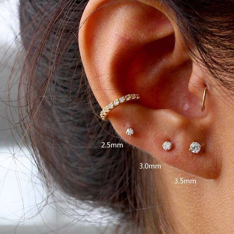 Aide 925 Sterling Silver 1pair Ins Simple 3mm Zircon Stud Earring 18k Gold Mini Minimalism Cute Earrings Fine Jewelly Party Gift