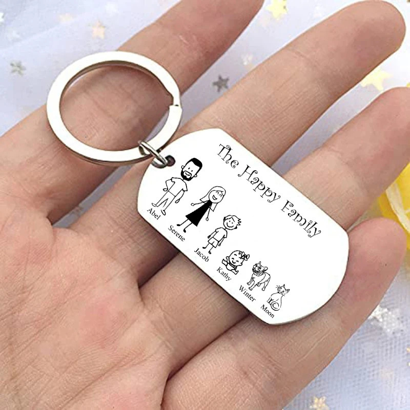 Personalized Family Gifts Keychain Custom Mom Dad Daughter Son Pet Key Chain Engraved Stainless Steel Mother Father Kids Keyring 251230