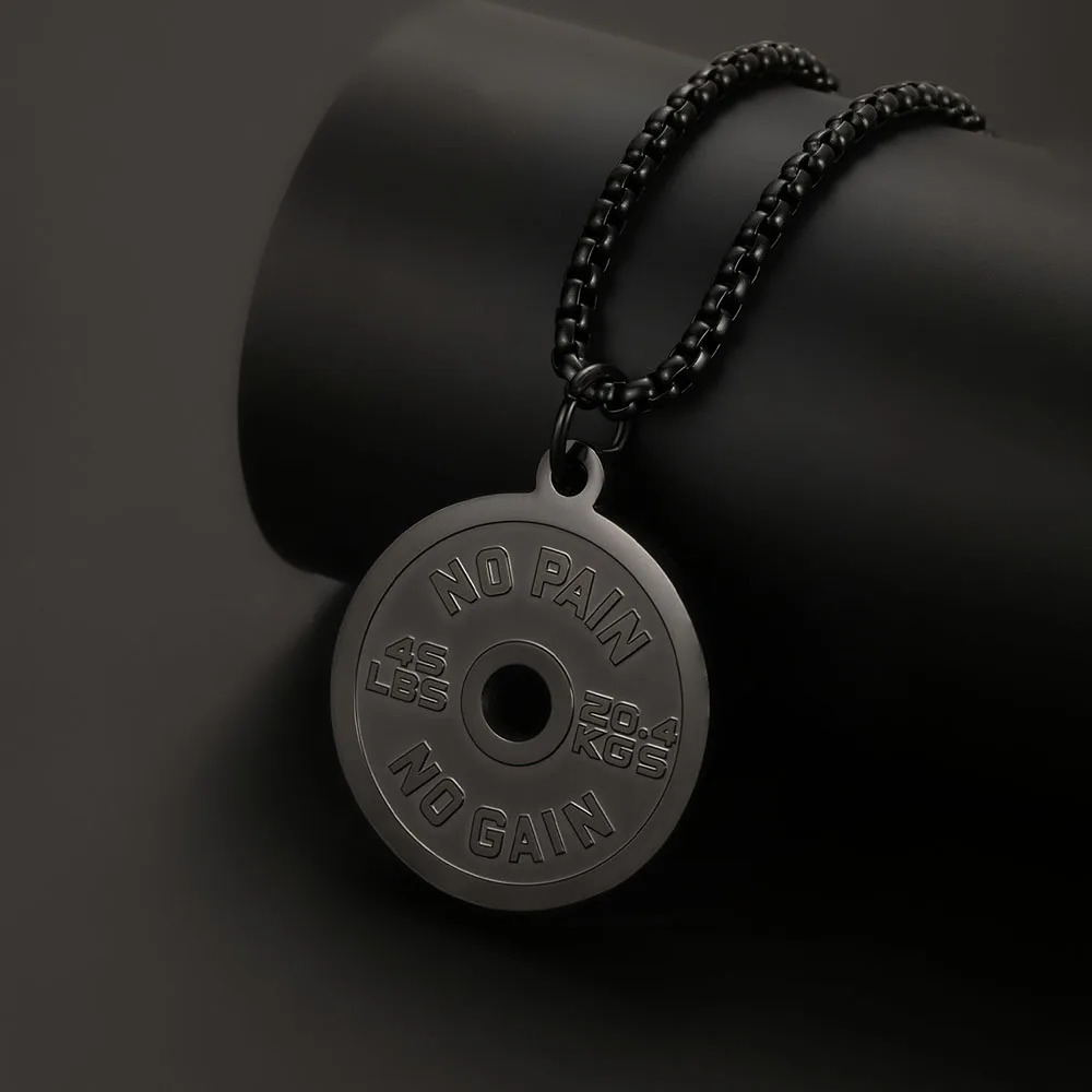 1PC Fadeless Stainless Steel Round Dumbbell Pendant Necklace for Men NO PAIN NO GAIN Fitness Necklace Man Spiritual Jewelry 251230
