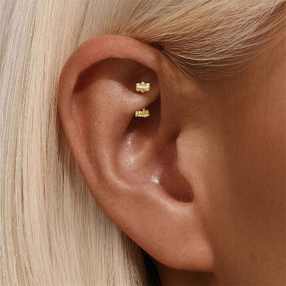 Aide 925 Sterling Silver 1Pc Simple CZ Nails Women's Personal Navel Puncture Belly Button Rings Piercing Jewelry