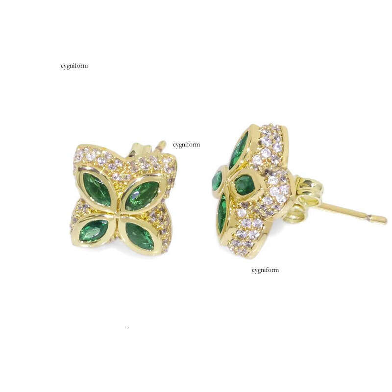 Hip-Hop Crossover Four-Leaf Clover Earrings for Women VVS Moissanite Colorful Simple Elegant Platinum Plated