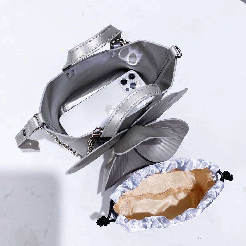 Appliques Petal Evening Bags For Women Luxury Designer Handbag And Purses 2024 New In PU Flower With Inner Pocket Chain Shoulder