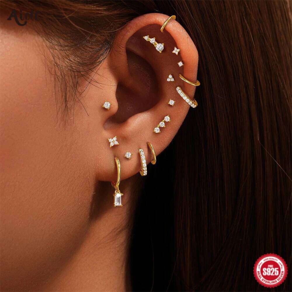 Aide 925 Sterling Silver 3pcs Set Simple Geometric Zirconia Piercing Stud Earrings For Women High Quality Fine Jewelry Gift