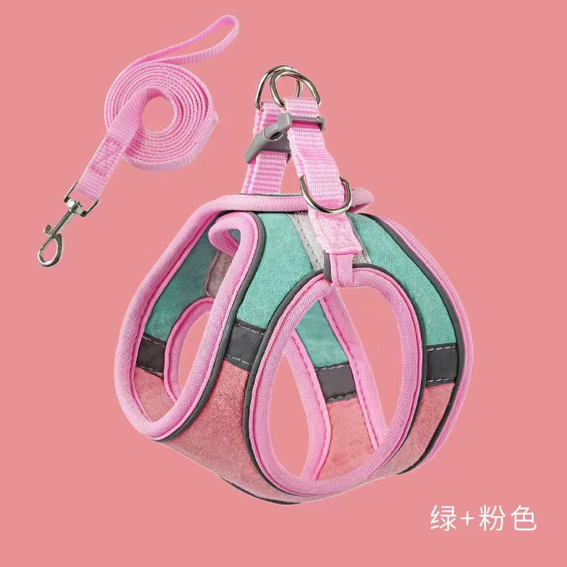 Cat traction rope cute vest style chest and back anti slip kitten Velcro safety buckle reflective pet walking rope